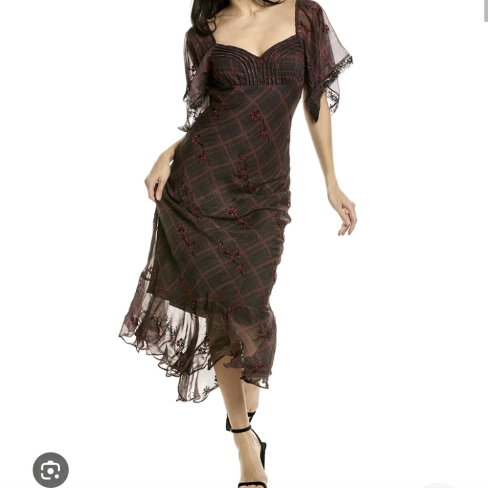 New Free People Fallen Flowers Midi Dress Size 0 Dark Gothic Victorian Romantic